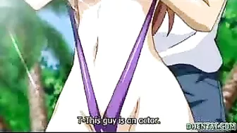 Sexy Busty Hentai Taking Photos on the Beach During Steamy Sex Session