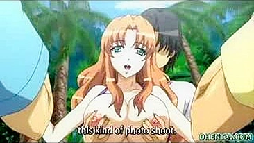 Sexy Busty Hentai Taking Photos on the Beach During Steamy Sex Session