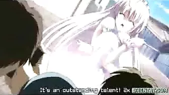 Busty Hentai Girl Touch Her Big Tits in Public