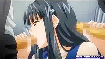 Hentai Swimsuit Girl Gives Blowjobs and Cumshots to Multiple Partners