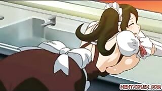 Busty Hentai Maid Gets Hardcore Pokin' from Behind and Shoves a Carrot into Her Wet Pussy