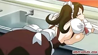 Busty Hentai Maid Gets Hardcore Pokin' from Behind and Shoves a Carrot into Her Wet Pussy