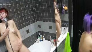 She caught sister in the bath and joined her for flirting and playing sexy games