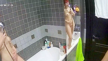 She caught sister in the bath and joined her for flirting and playing sexy games