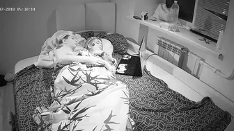 A caught sister is fingering the attractive bitch in night time hidden cam vid