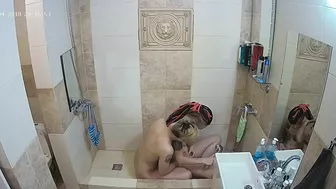 The caught sister and the cute redheaded bimbo are having a massage as foreplay