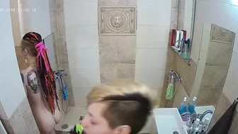 Tall girl caught sister preparing to go out and  after a bit of teasing they cum