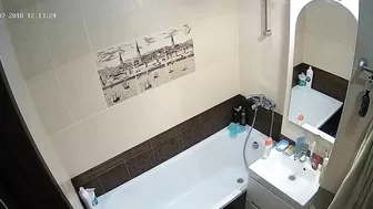 Cute caught sister with dark hair and medium breasts is having alone fun