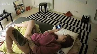 I caught sister watching porn on the phone while masturbating next to the cam