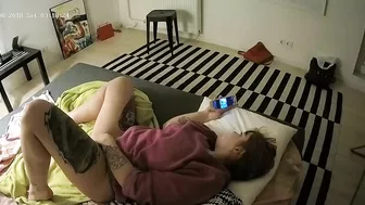I caught sister watching porn on the phone while masturbating next to the cam
