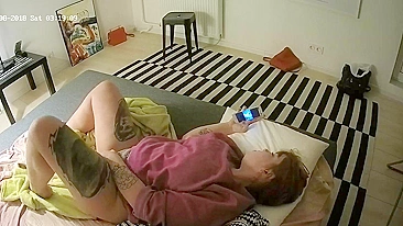 I caught sister watching porn on the phone while masturbating next to the cam