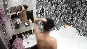 I caught sister while she turned on the lights while getting into the tub