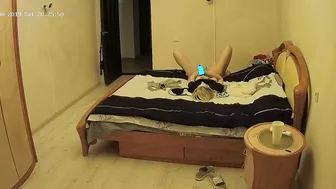 A  hidden camera caught sister spreading her long legs and being a total bimbo