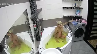 I caught sister trying to put a mask on her face while relaxing in the bathtub