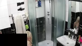 Tall caught sister with blonde hair and a small ass is naked in the shower Tall caught sister with blonde hair and a small ass is naked in the shower