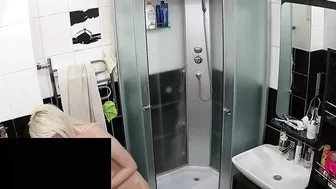 Tall caught sister with blonde hair and a small ass is naked in the shower