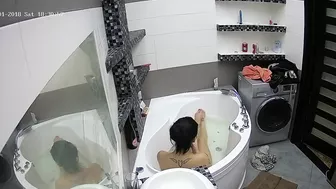 Caught sister relaxing in the small tub and thinks about maybe masturbating