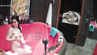 Pervert caught sister playing with her small tits and naked body in the tub