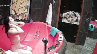 Pervert caught sister playing with her small tits and naked body in the tub