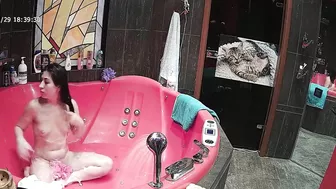 Pervert caught sister playing with her small tits and naked body in the tub