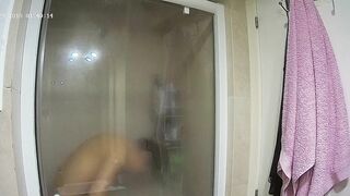 I caught sister getting steamy in the bathroom while being totally naked