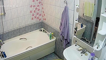 I put a hidden cam in the bathroom and I caught sister walking in naked and wet