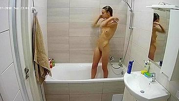 The hidden cam caught sister naked in the tub while trying to get cleaner