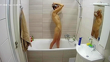 The hidden cam caught sister naked in the tub while trying to get cleaner