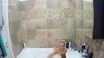 Friend caught sister getting wet in the bathtub and touching her cunt and tits