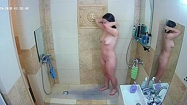 Hidden cam in the bathroom means I caught sister rubbing her nice hot figure