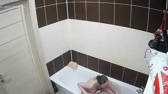 High definition camera caught sister having a bath and showing her big boobs