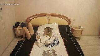 The camera in the bedroom caught sister looking at porn and masturbating too