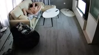 He caught sister playing with her pussy in the living room without any clothes