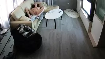 He caught sister playing with her pussy in the living room without any clothes