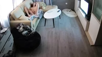 He caught sister playing with her pussy in the living room without any clothes