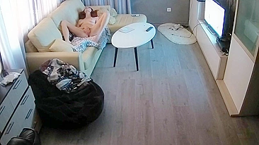 He caught sister playing with her pussy in the living room without any clothes