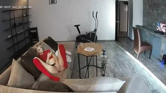 A sexy blonde is a caught sister on hidden cam on a lonely autumn afternoon