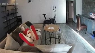 A sexy blonde is a caught sister on hidden cam on a lonely autumn afternoon