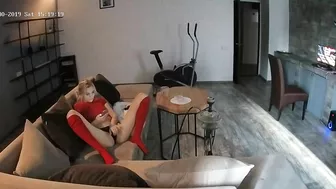 A sexy blonde is a caught sister on hidden cam on a lonely autumn afternoon