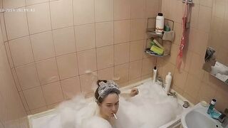 Hidden cam in the bathroom means a caught sister while getting wet in the shower