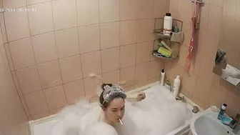 Hidden cam in the bathroom means a caught sister while getting wet in the shower