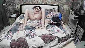 A skinny brunette with long legs is a caught sister as she is pleasuring herself