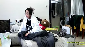 Asian caught sister is trying to hide from the hidden cam while masturbating