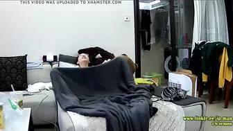 Asian caught sister is trying to hide from the hidden cam while masturbating