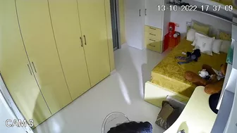 The hidden cam results in a caught sister masturbating instead of studying