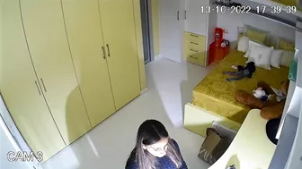 The hidden cam results in a caught sister masturbating instead of studying