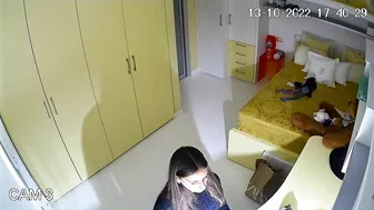 The hidden cam results in a caught sister masturbating instead of studying