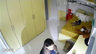 The hidden cam results in a caught sister masturbating instead of studying