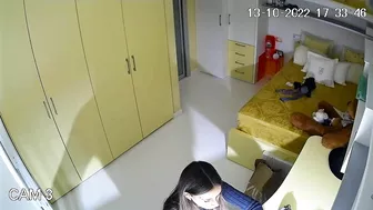 The hidden cam results in a caught sister masturbating instead of studying