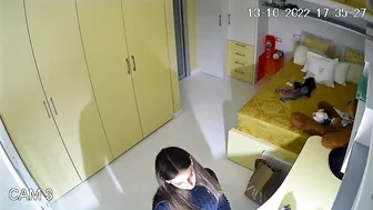 The hidden cam results in a caught sister masturbating instead of studying